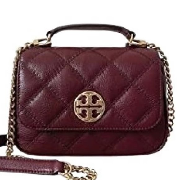 Tory Burch Willa Mini Top Handle Bag Burgundy - Picture 1 of 12